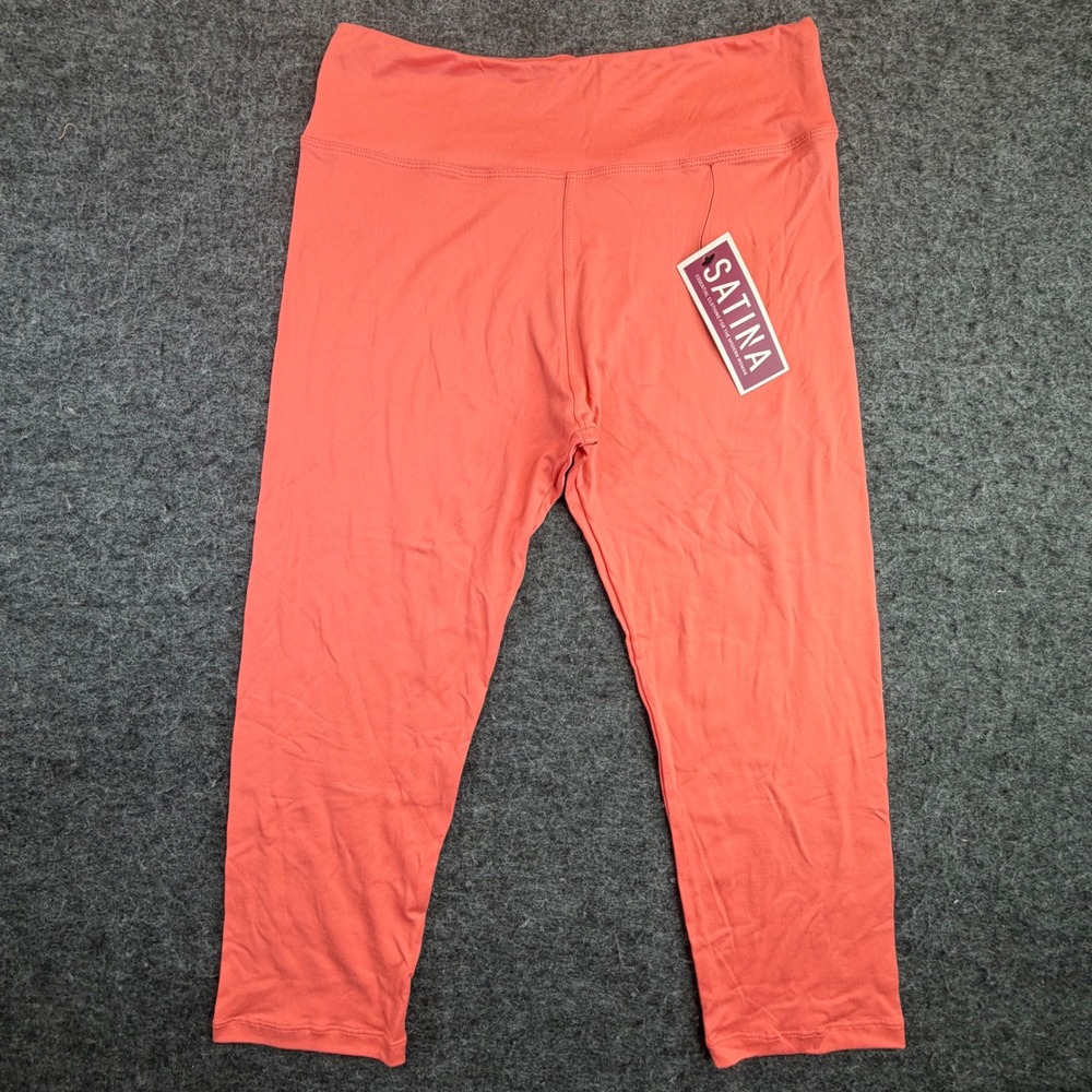 SATINA Capri Leggings Women Plus Size Coral Peach Skin High Waisted Crop NEW
